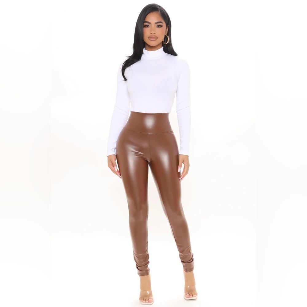 Fashion Nova Keep Staring Faux Leather Leggings - Brown